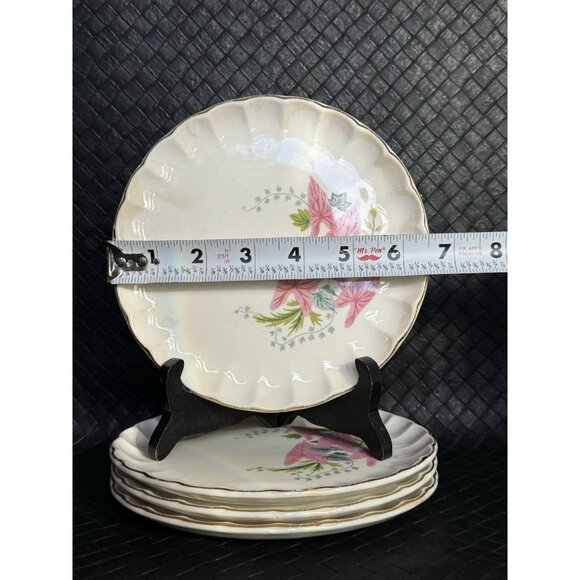Vintage MCM WS George Bolero 7 Inch Bread Plate Pink Caladium Plant Set Of 4 - Picture 2 of 10